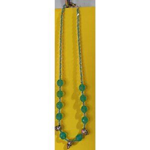 Crystal Glass Beaded Necklace Handmade Blue With Skulls